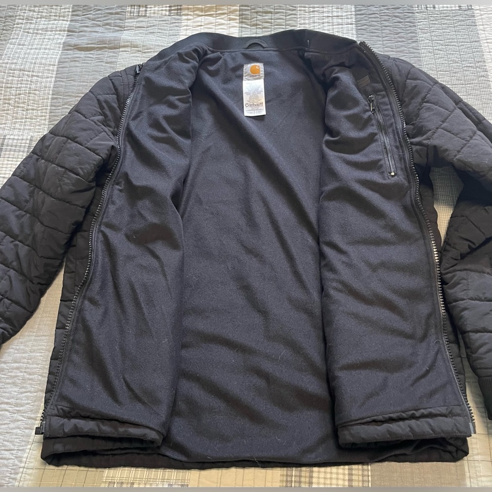 Carhartt Quilted XL Bomber Jacket Mens Large Black Puffer Zip Pockets Liner Only - Picture 8 of 15